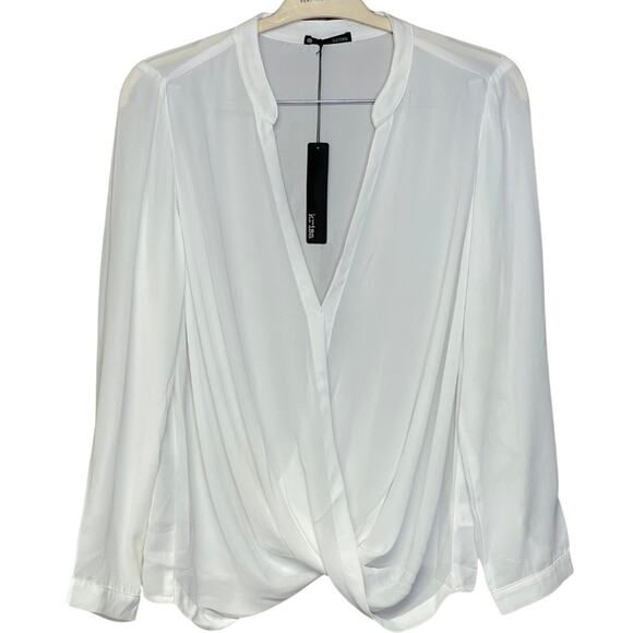 Revolve Krisa blouse faux wrap drapey surplus white v-neck lightweight size L - Picture 1 of 5